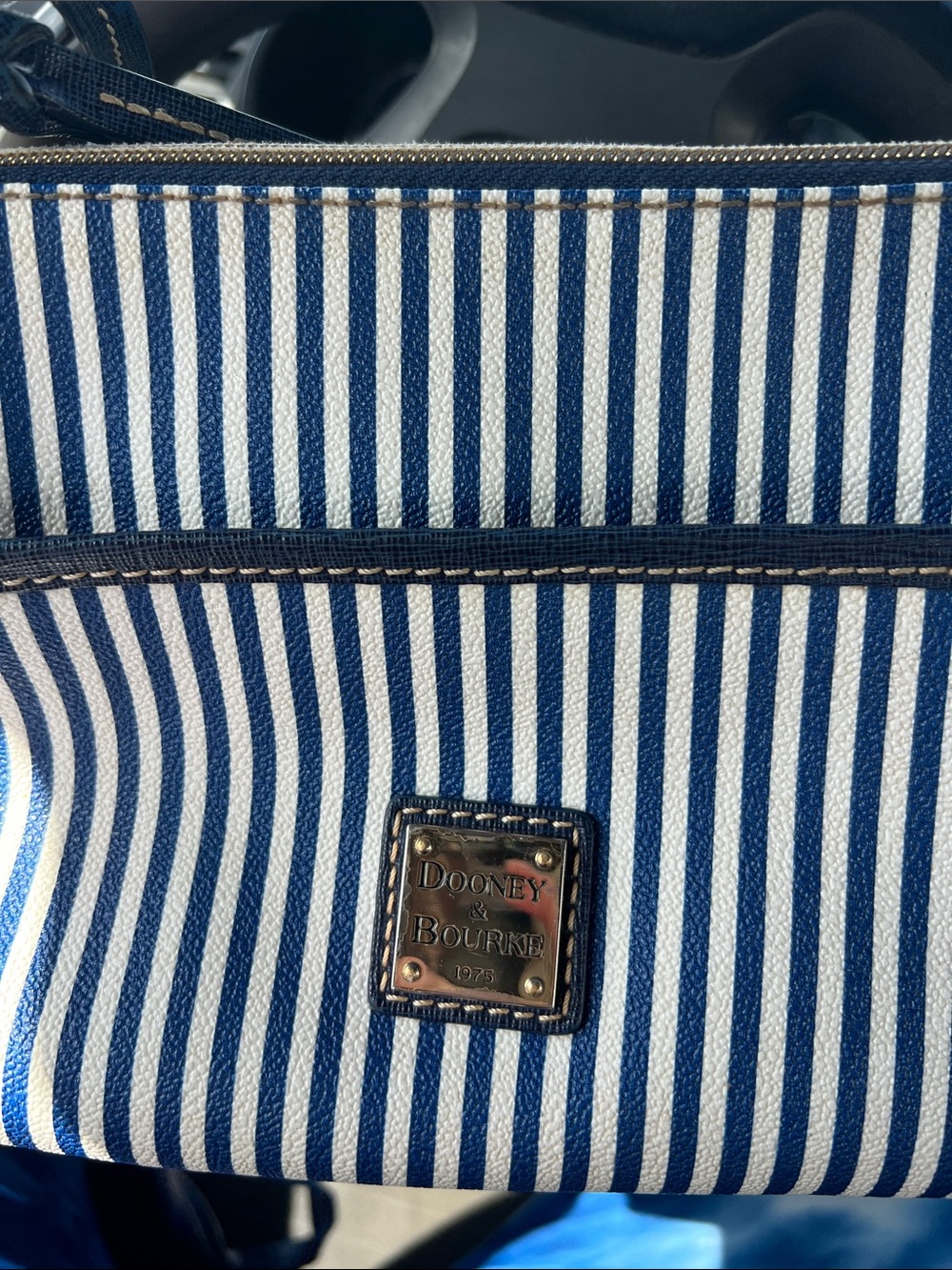 Dooney & Bourke Blue and White Striped Crossbody Bag